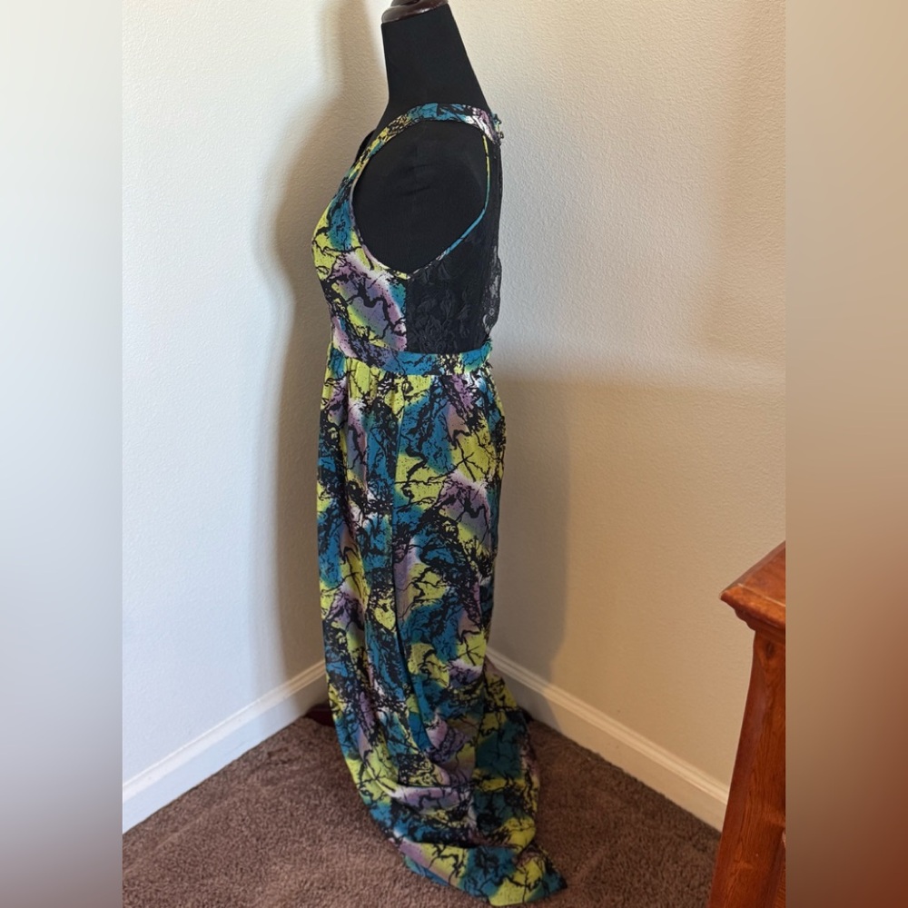 2 FOR $20 H&M Green Blue Floral Maxi Dress Sleeveless Lace Back Multi Color 6 - Picture 4 of 14